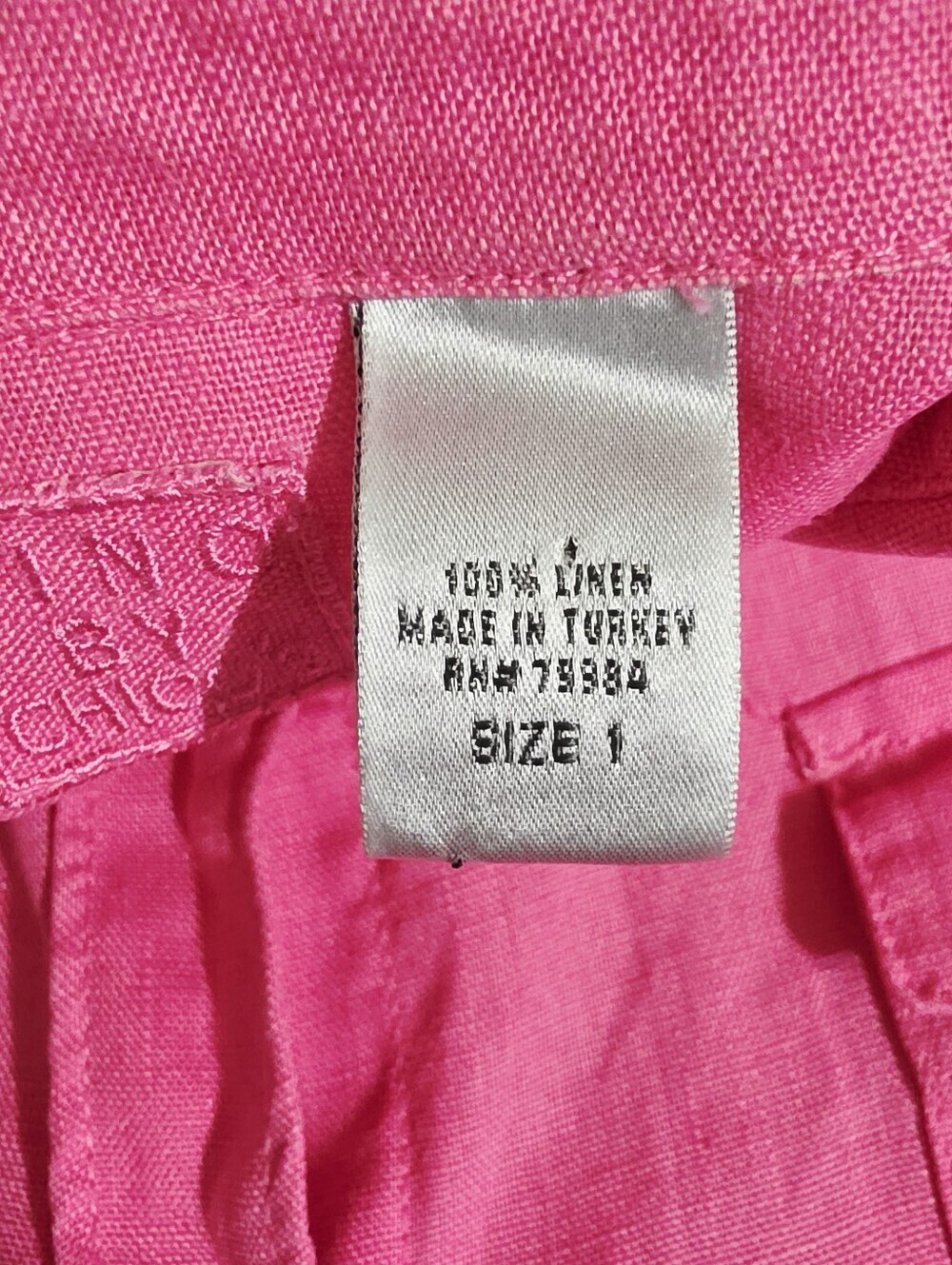 Chico’s Size Med Pink 100% Linen Button Front Shirt Tunic Long Sleeve Coastal - Picture 10 of 12